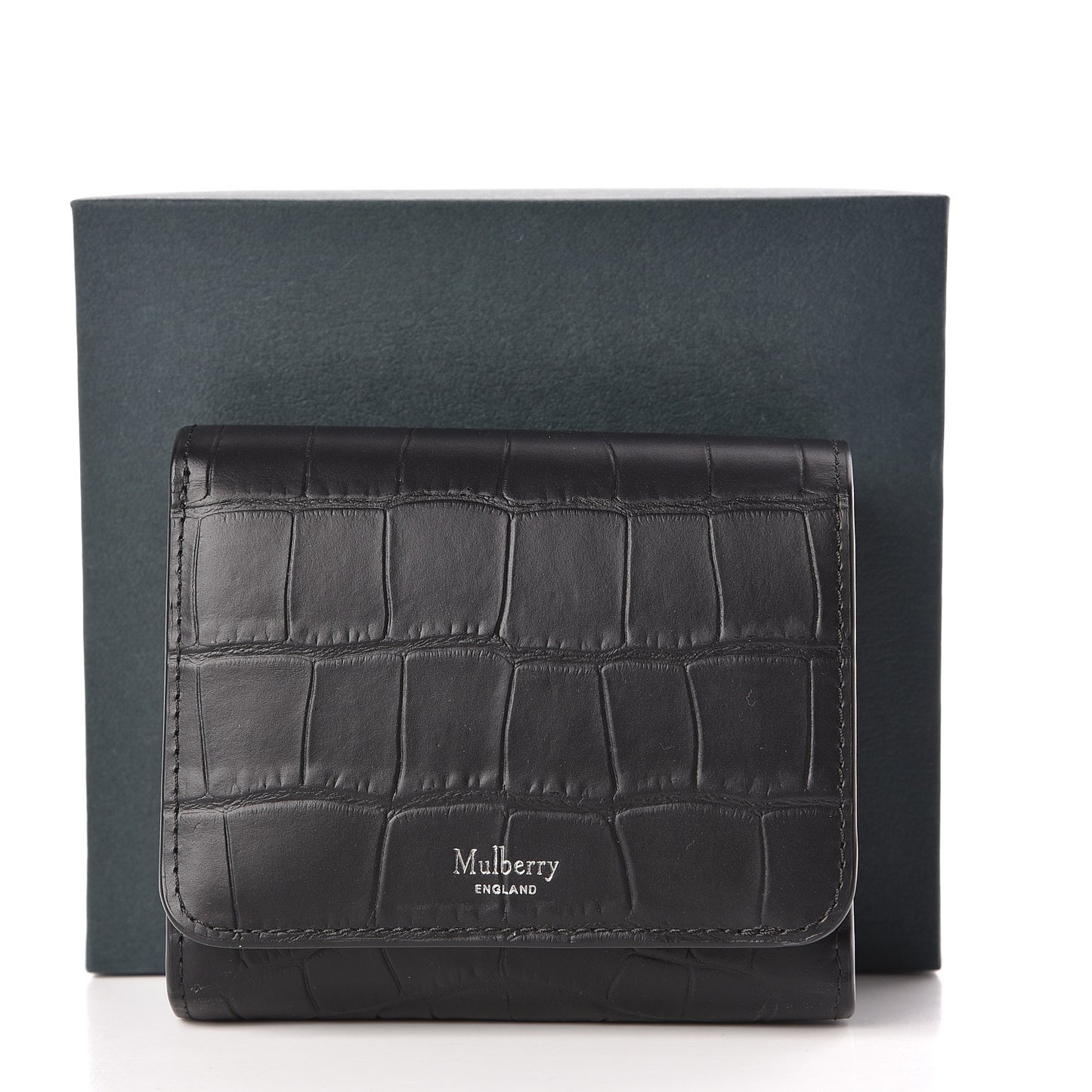 Matte Crocodile Embossed Calfskin Small French Continental Wallet Black