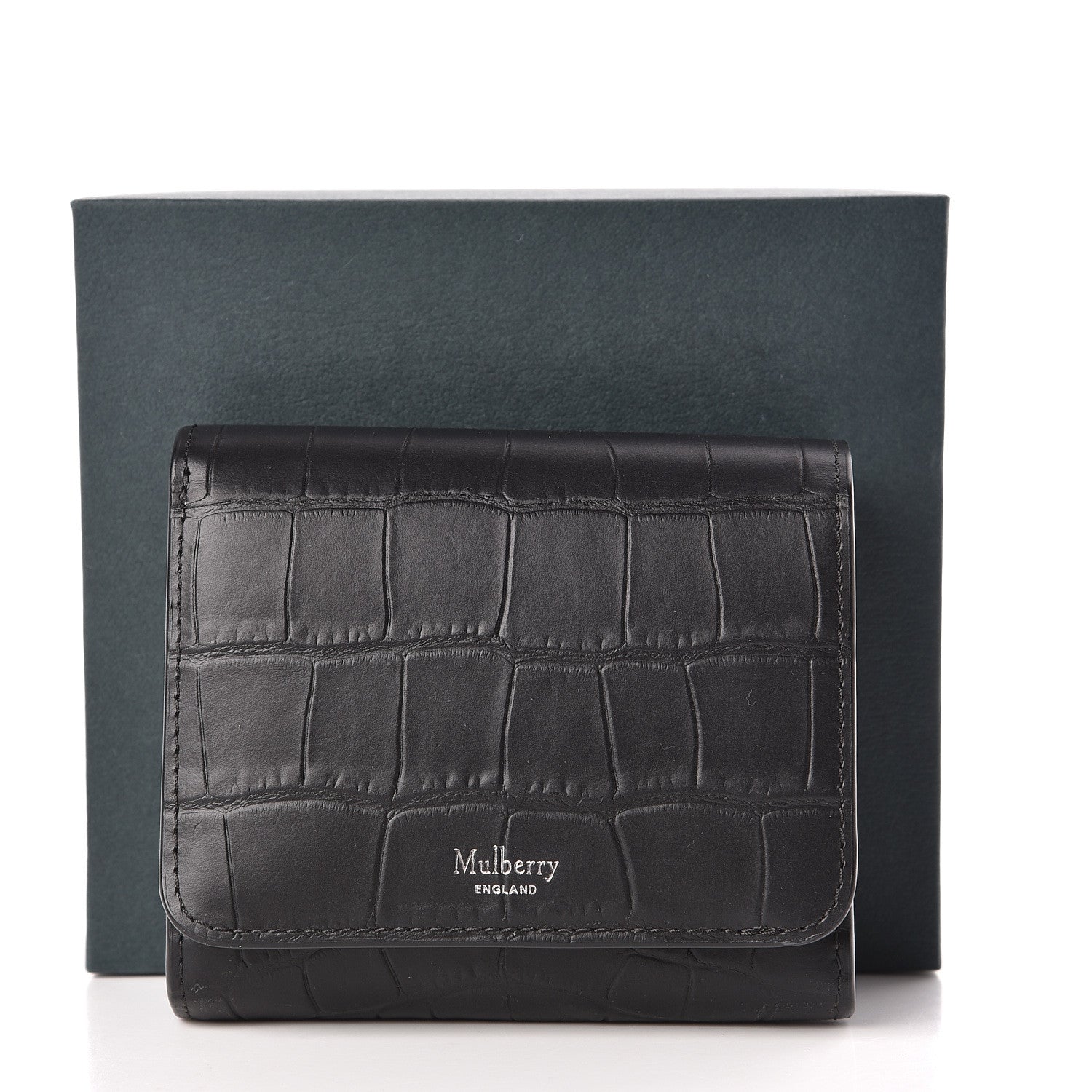Mulberry Matte Crocodile Embossed Calfskin Small French Continental Wallet Black 7 of 7