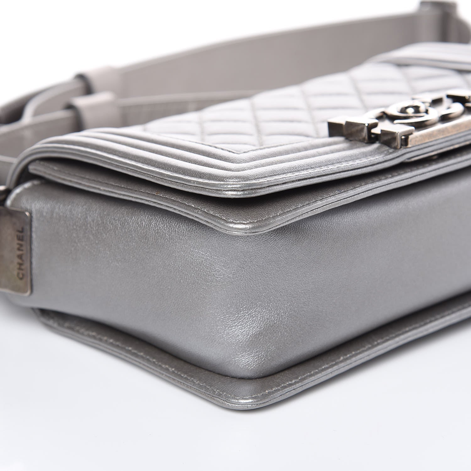 Chanel Metallic Lambskin Stingray Quilted Small Boy Flap Silver 8 of 13