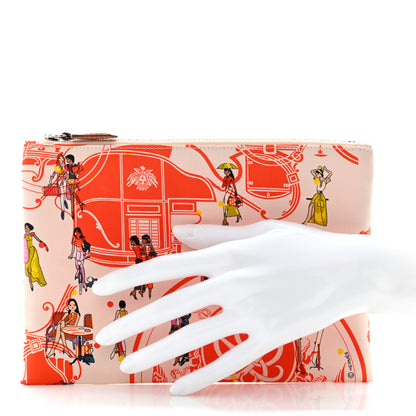 Hermes Technical Silk Ex-Libris Les Parisiennes Silky Pocket Cosmetic Case Geranium Nata Gold 2 of 7