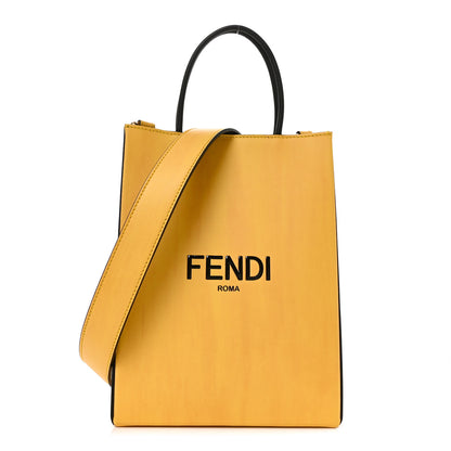 Fendi Vitello Fluffy Logo Small Pack Shopper Tote Yellow Box Black 1 of 9