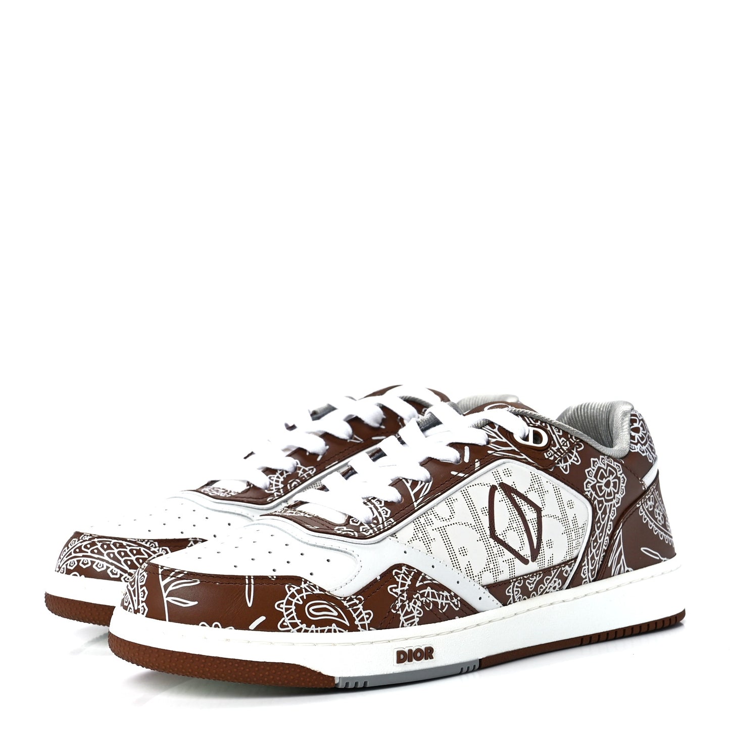 Smooth Calfskin Oblique Paisley Mens B27 Low Top Sneakers 43 Coffee White