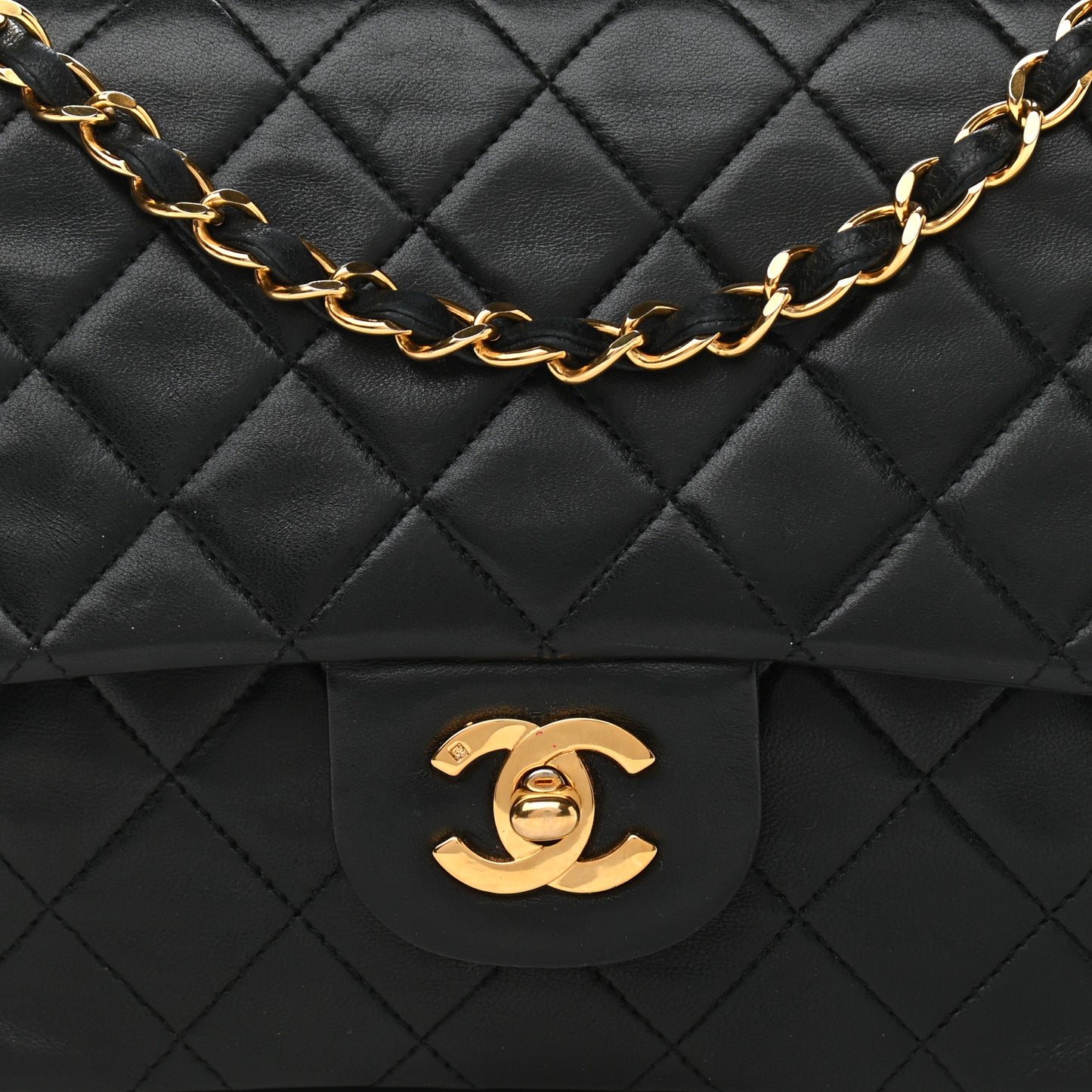 Lambskin Quilted Medium Double Flap Black