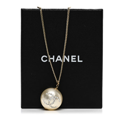 Chanel Pearl Crystal CC Pendant Necklace Gold 6 of 6