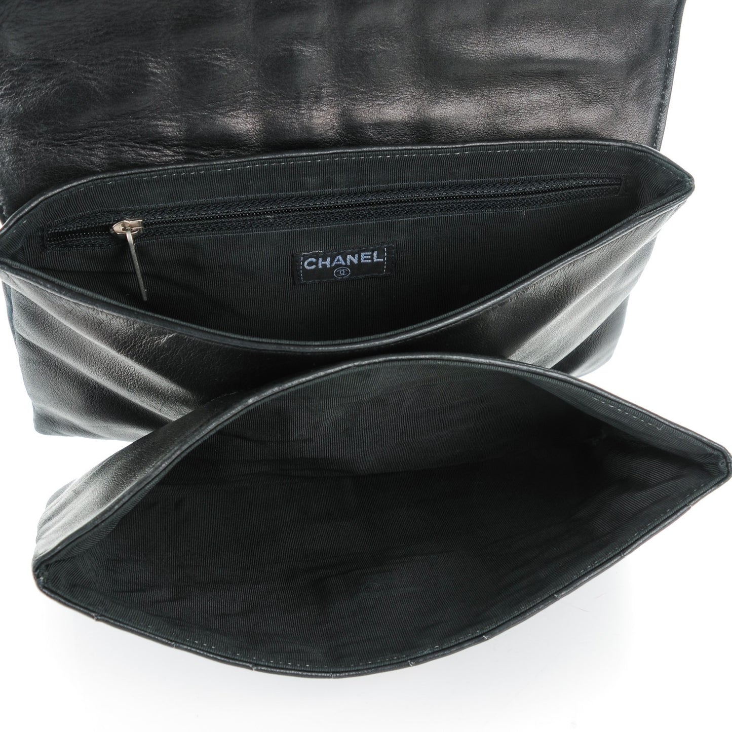 Lambskin Square Stitched Flap Black