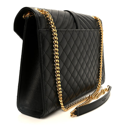 Saint Laurent Grain De Poudre Textured Mixed Matelasse Large Triquilt Monogram Satchel Black 3 of 11
