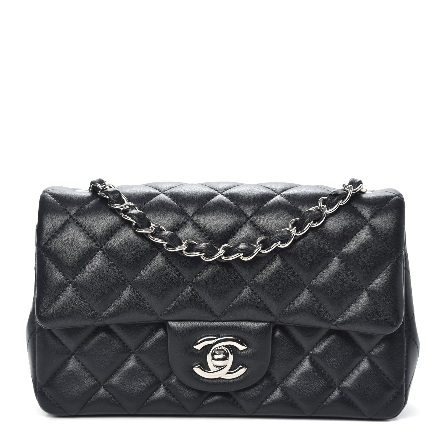 Lambskin Quilted Mini Rectangular Flap Black