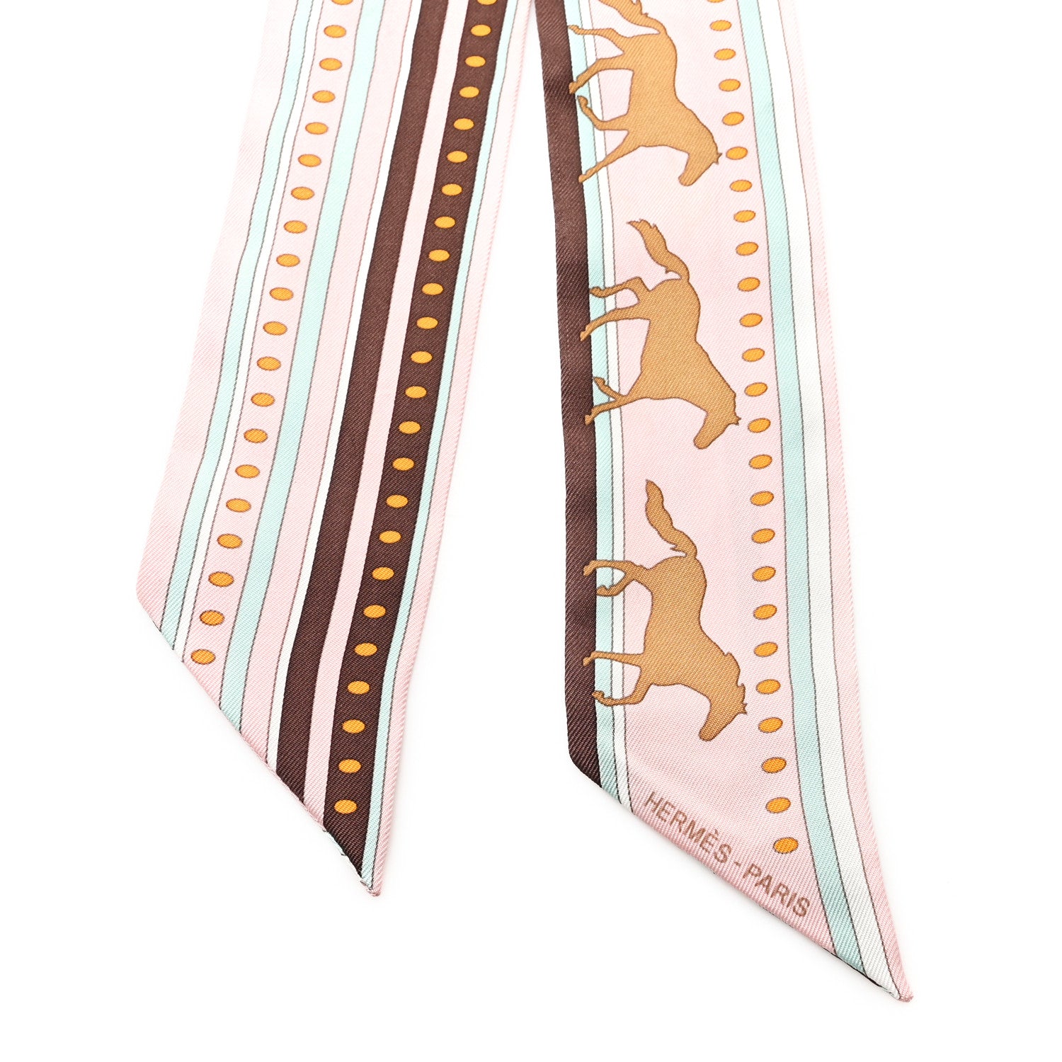 Hermes Silk Sequences Twilly Rose Pale Chocolat Vert D'Eau 2 of 5