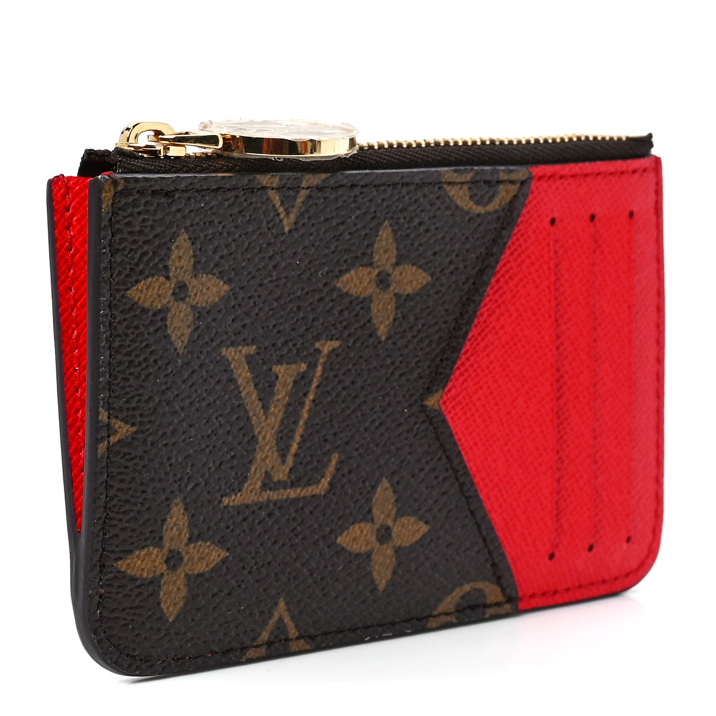 Monogram Zipped Romy Card Holder Red