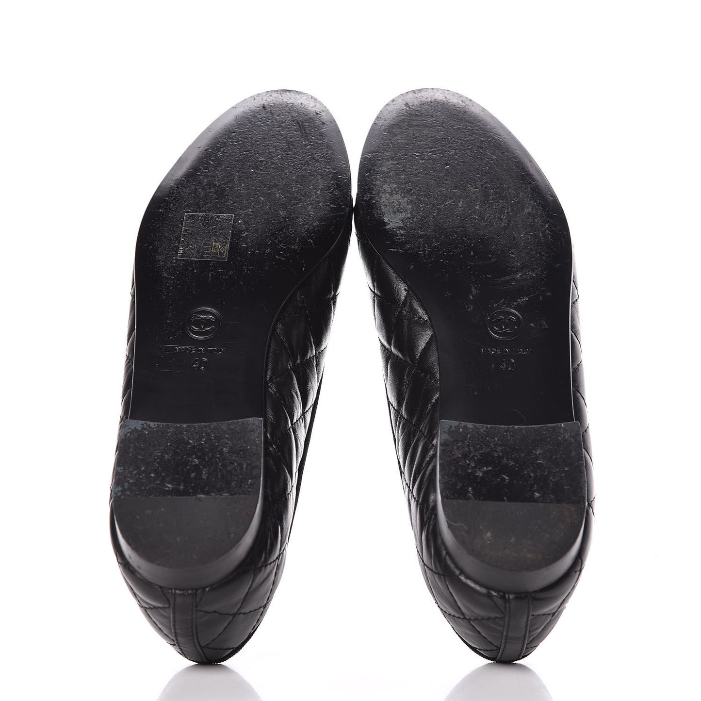 Aged Calfskin Quilted CC Cap Toe Ballerina Flats 40 Black