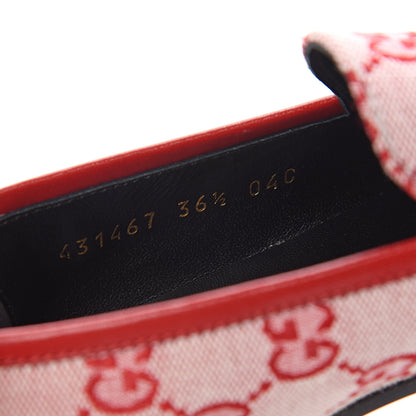Gucci Canvas GG Monogram Horsebit Womens Jordaan Loafers 36.5 Gardenia Hibiscus Red 8 of 8