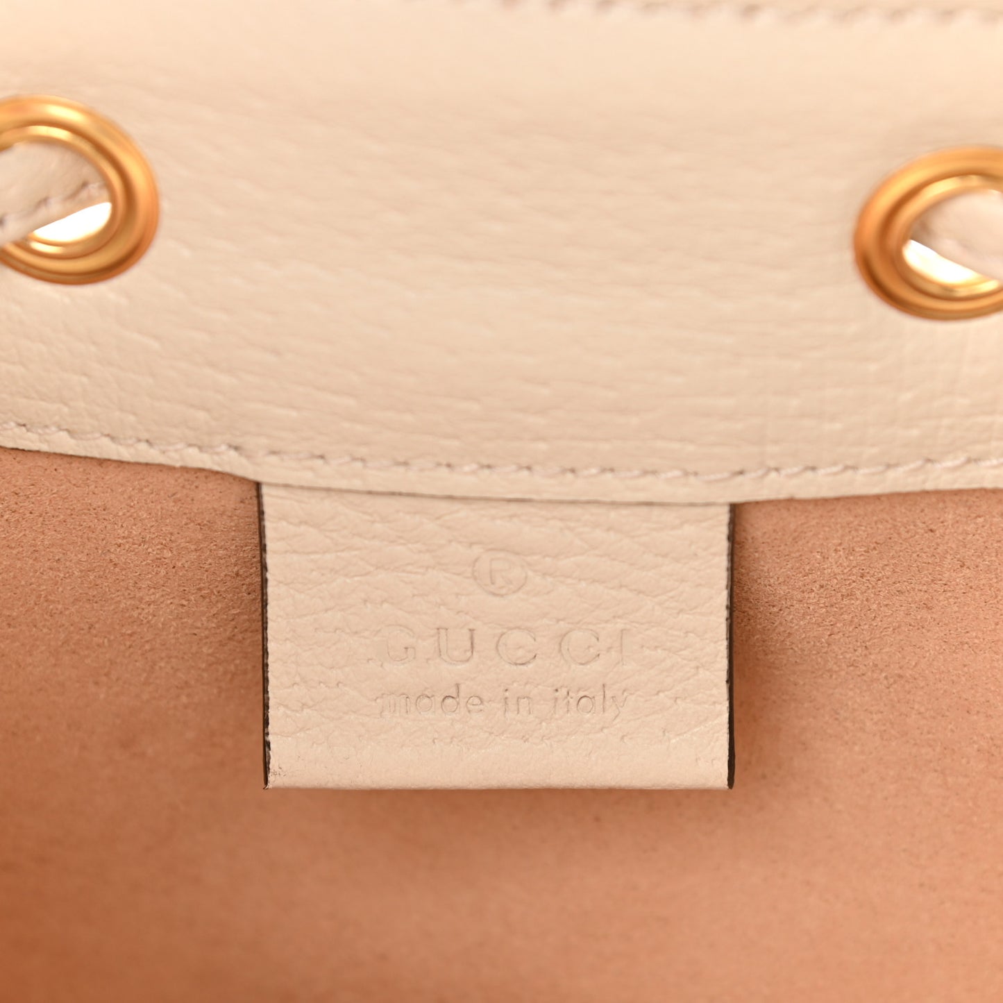 GG Supreme Monogram Textured Calfskin Web Mini Ophidia Bucket Bag Beige Ebony Mystic White