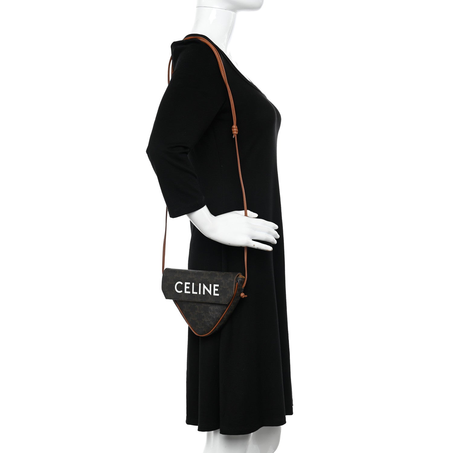 Celine Triomphe Canvas Triangle Crossbody Bag Tan 2 of 10