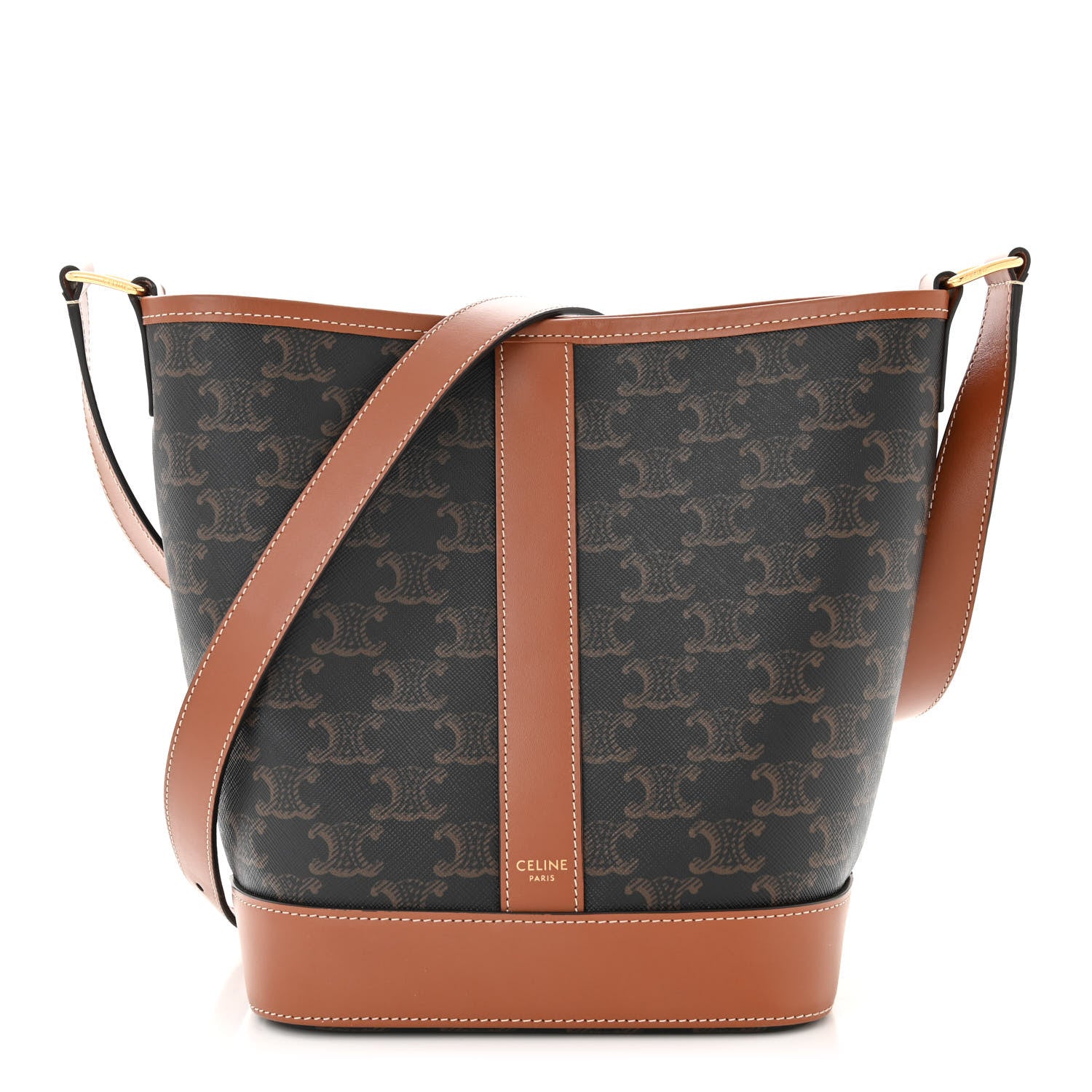 Celine Triomphe Canvas Calfskin Small Bucket Bag Tan 1 of 10