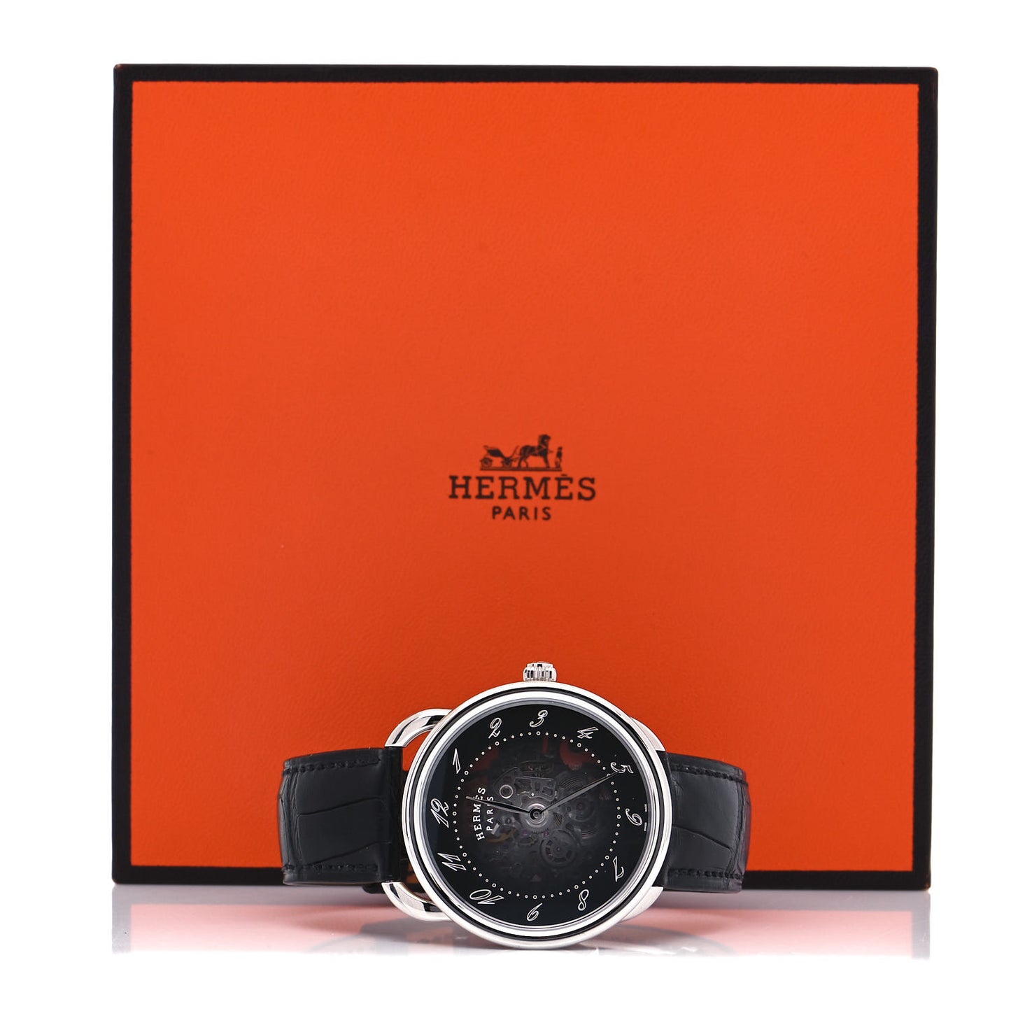 Stainless Steel Alligator 40mm Arceau Squelette Automatic Watch Noir