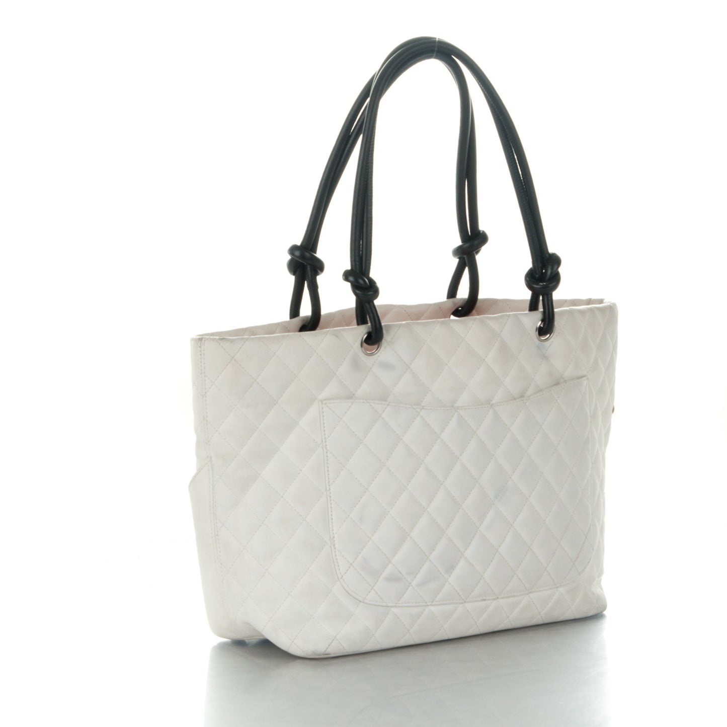Calfskin Quilted Python Large Cambon Tote White