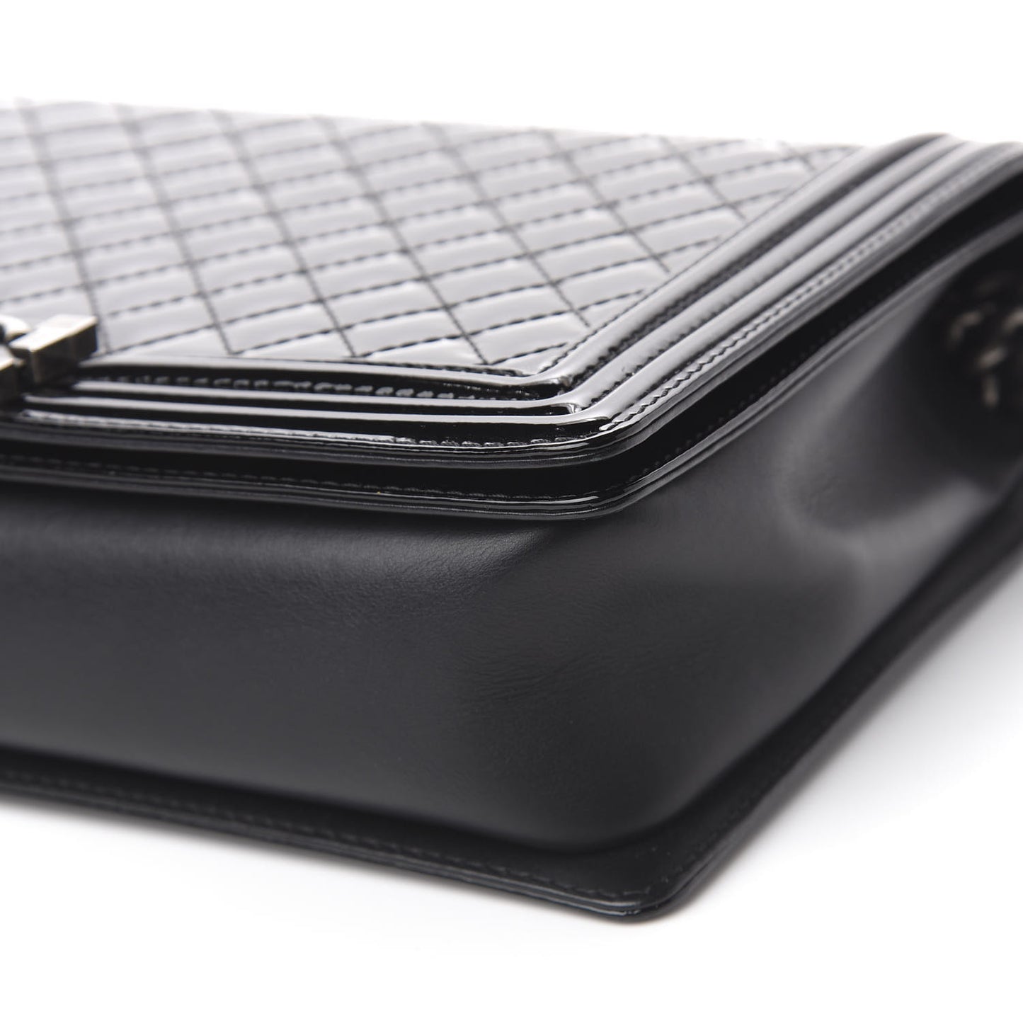 Patent Quilted Large Boy Flap Black