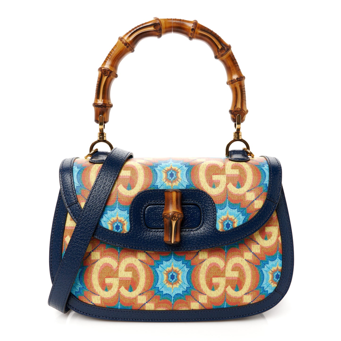 Calfskin Kaleidoscope Medium Bamboo 1947 Top Handle Bag Blue Orange Multicolor Blue Agata