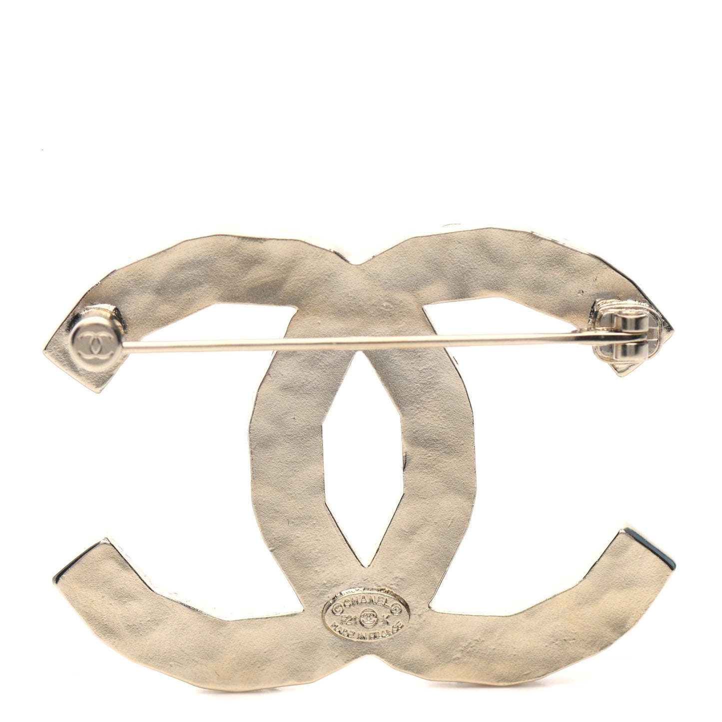 Pearl Crystal CC Brooch Gold