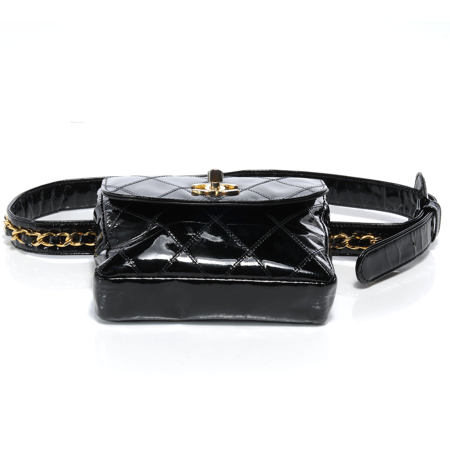 Patent Flap Waist Belt Bag Black