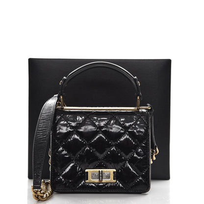 Chanel Glazed Calfskin Quilted Mini Rita Top Handle Flap Black 9 of 10