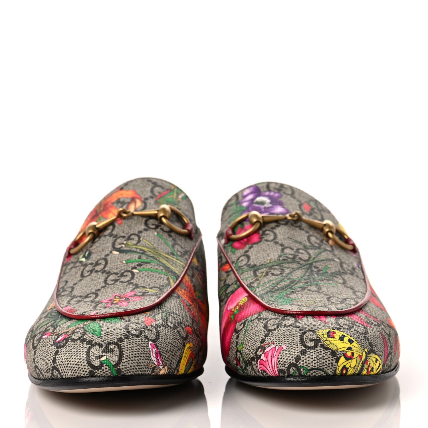 Gucci GG Supreme Monogram Flora Womens Princetown Slippers 39.5 Beige Ebony Multicolor Rosso 2 of 8