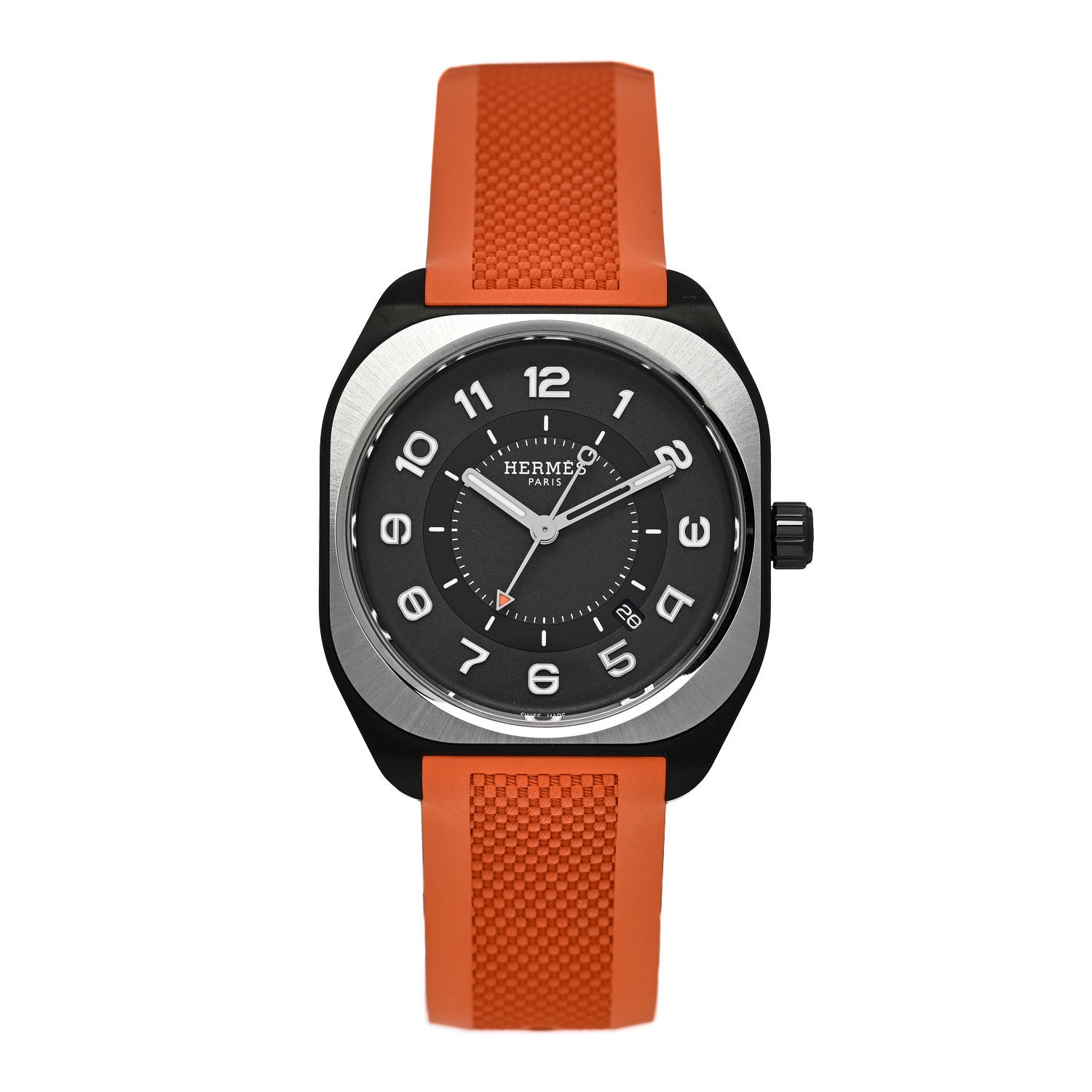 Hermes DLC Coated Titanium Rubber 39mm H08 Automatic Watch Orange