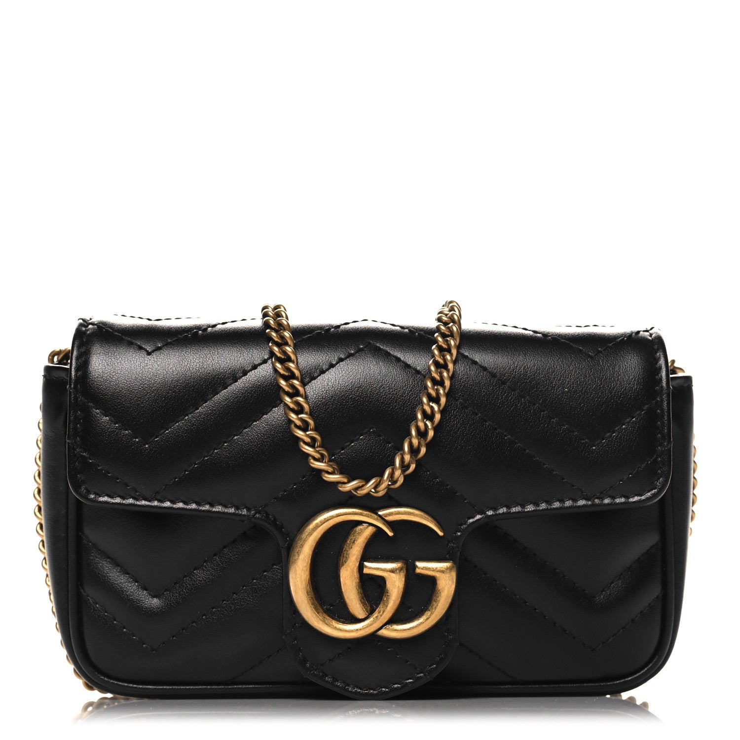 Gucci Calfskin Matelasse Super Mini GG Marmont Shoulder Bag Black 1 of 10