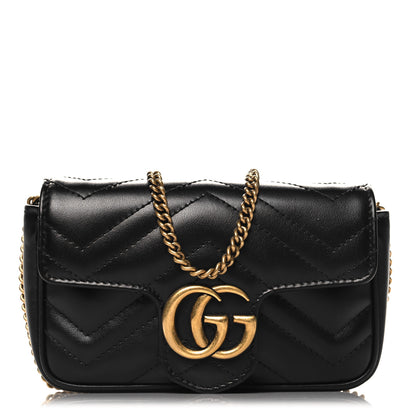 Gucci Calfskin Matelasse Super Mini GG Marmont Shoulder Bag Black 1 of 10