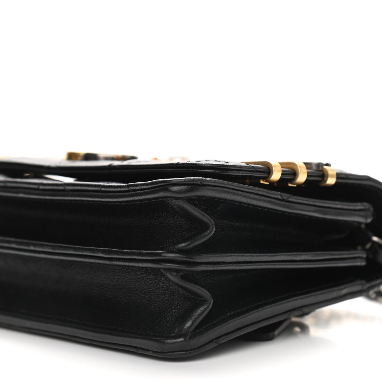 Lambskin Quilted Coco Clips Mini Wallet On Chain WOC Black
