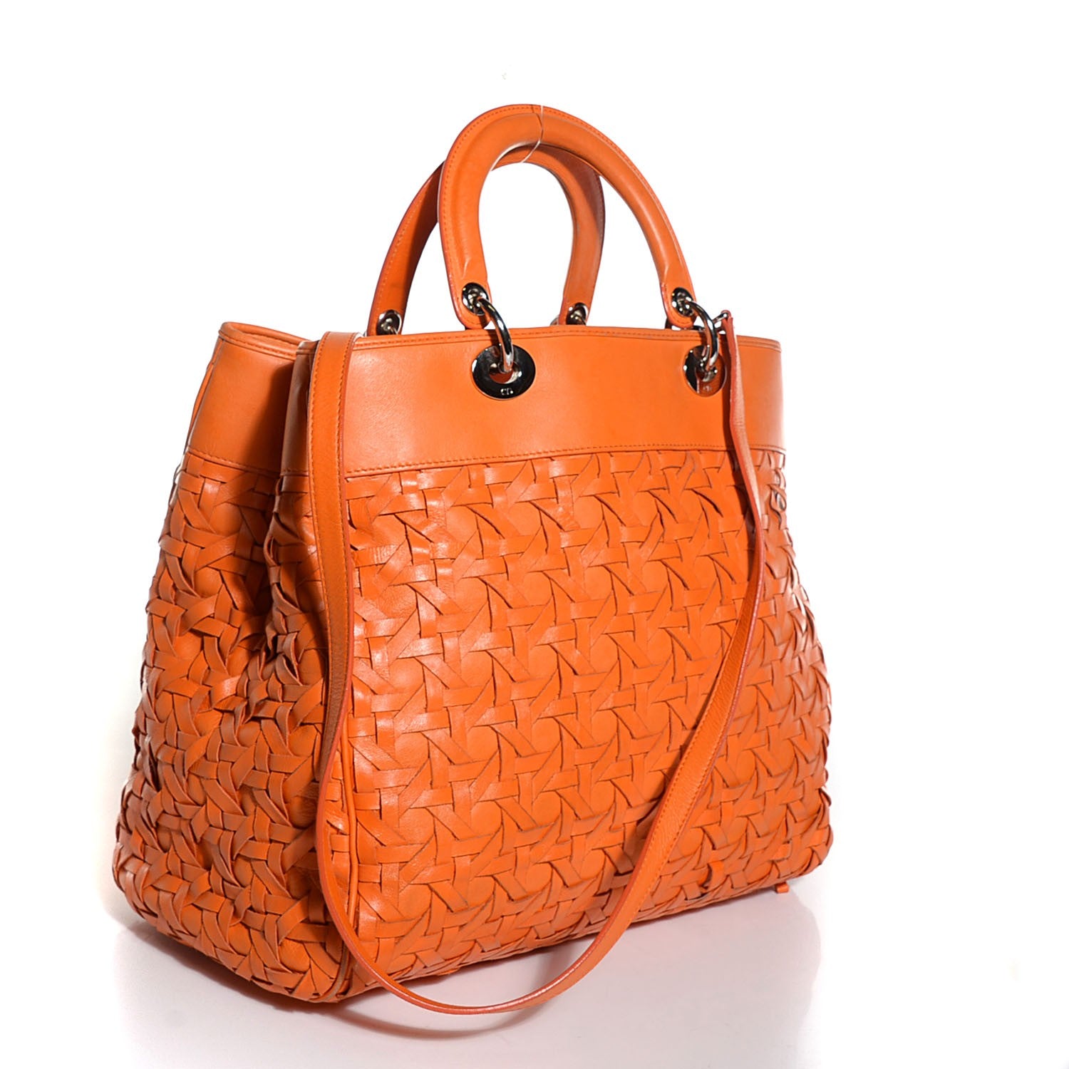 Christian Dior Lambskin Woven North South Avenue Tote Orange 3 of 8