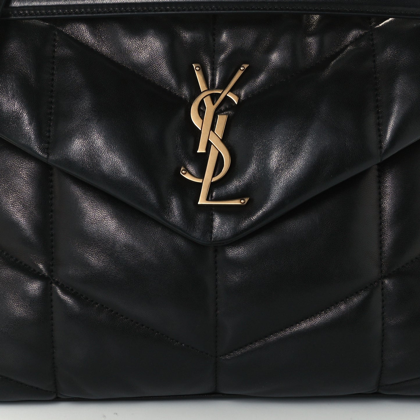 Lambskin Quilted Medium Loulou Puffer Monogram Chain Satchel Black