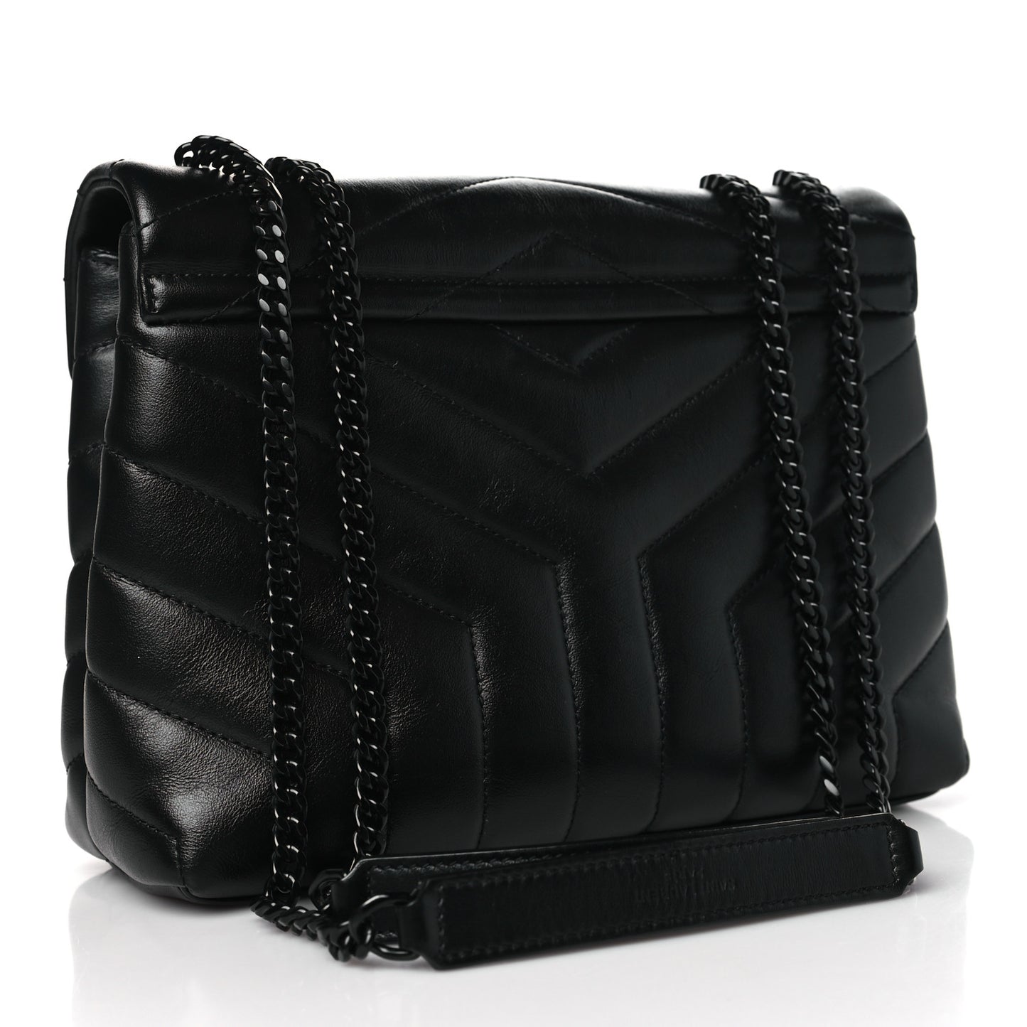 Calfskin Y Quilted Monogram Monochrome Small Loulou Chain Satchel Black