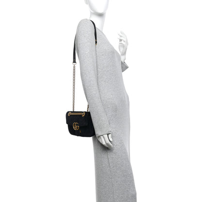 Gucci Velvet Matelasse Mini GG Marmont Shoulder Bag Black 2 of 16