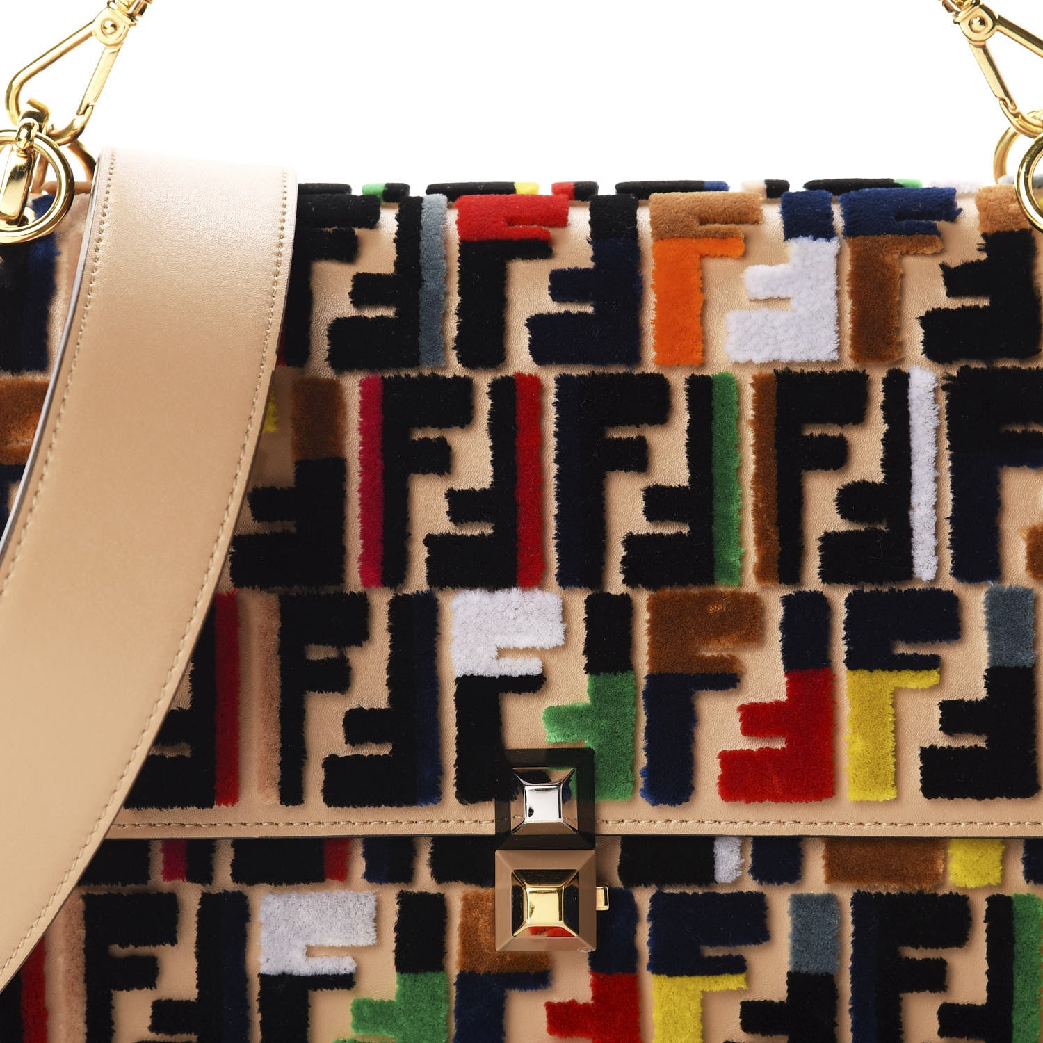 Fendi Vitello Liberty Velvet FF Multicolor Kan I Shoulder Bag Multicolor Cuoio 12 of 12