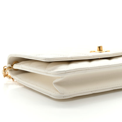 Chanel Lambskin Quilted CC Pearl Crush Wallet on Chain WOC White 10 of 12