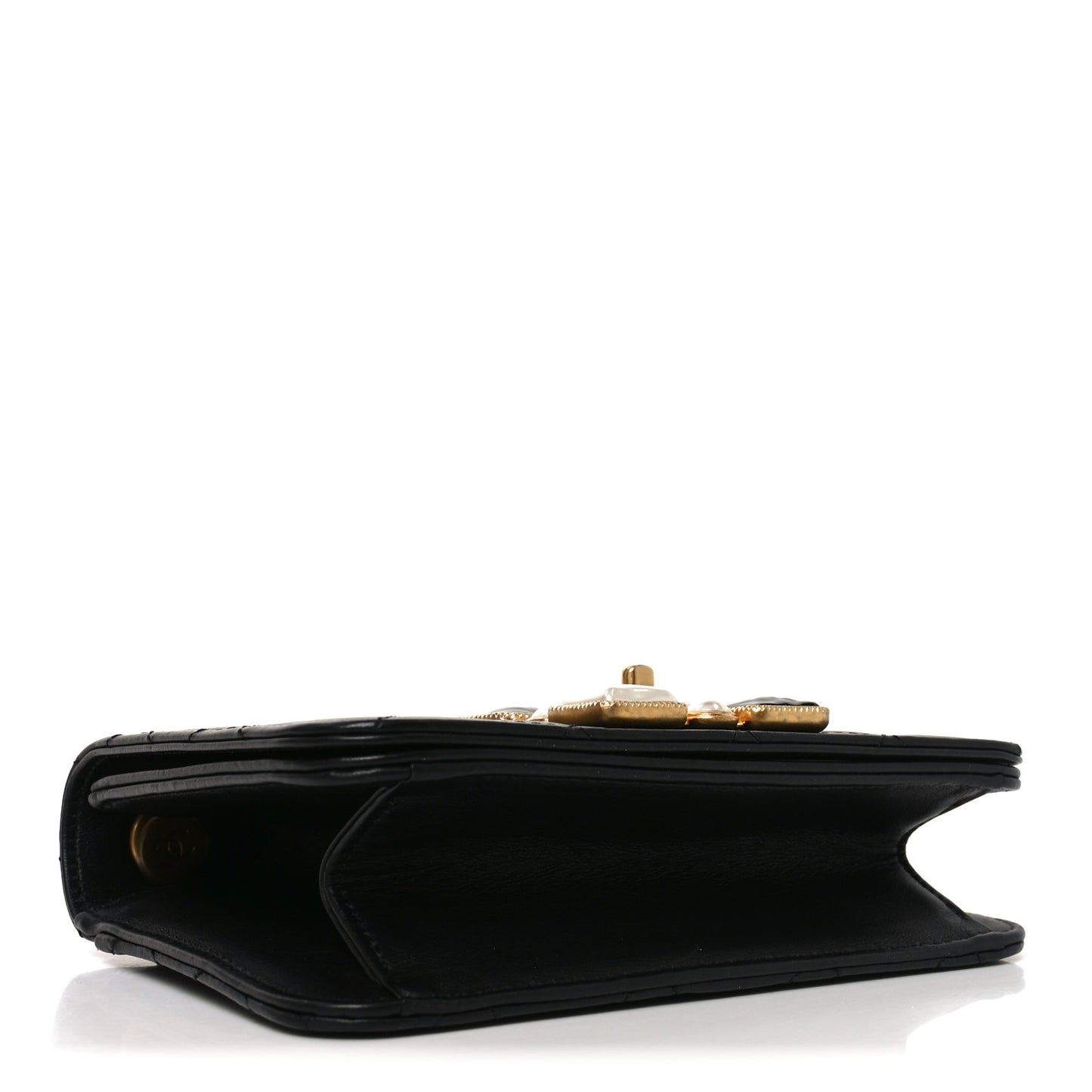 Calfskin Quilted Crystal Pearl Small Flap Bag Black