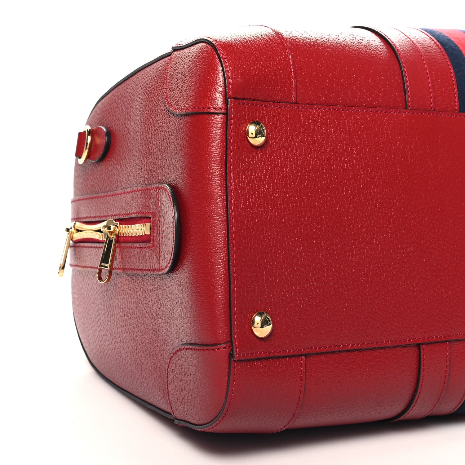 Gucci Textured Dollar Calfskin Web Medium Savoy Duffle Bag Red 9 of 10