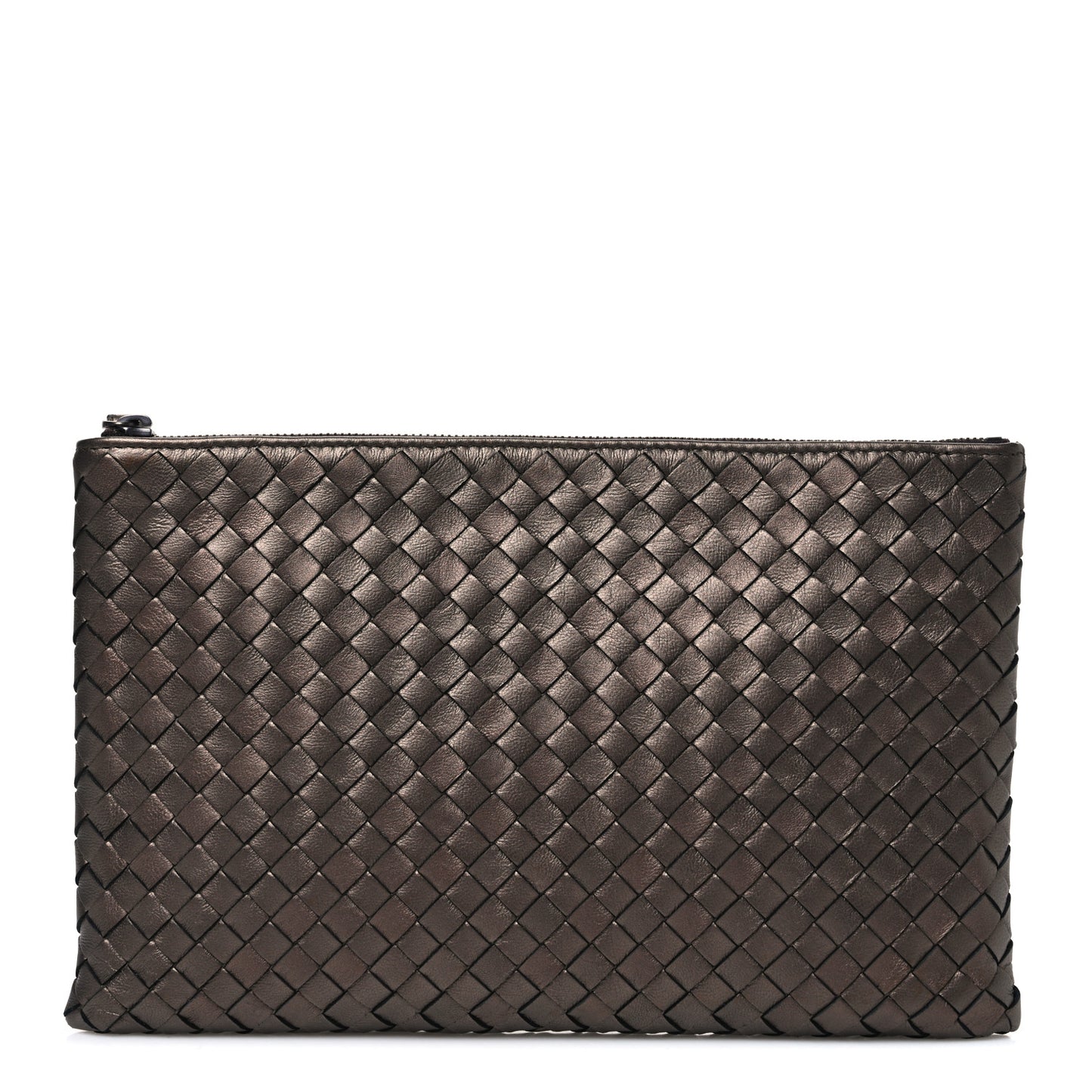 Metallic Nappa Intrecciato Zip Pouch Bronze