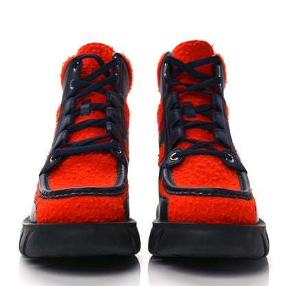 Gucci Casy Wool Quebec Calfskin Web Mens Interlocking G Lace Up Combat Boots Bitter Blue 2 of 9