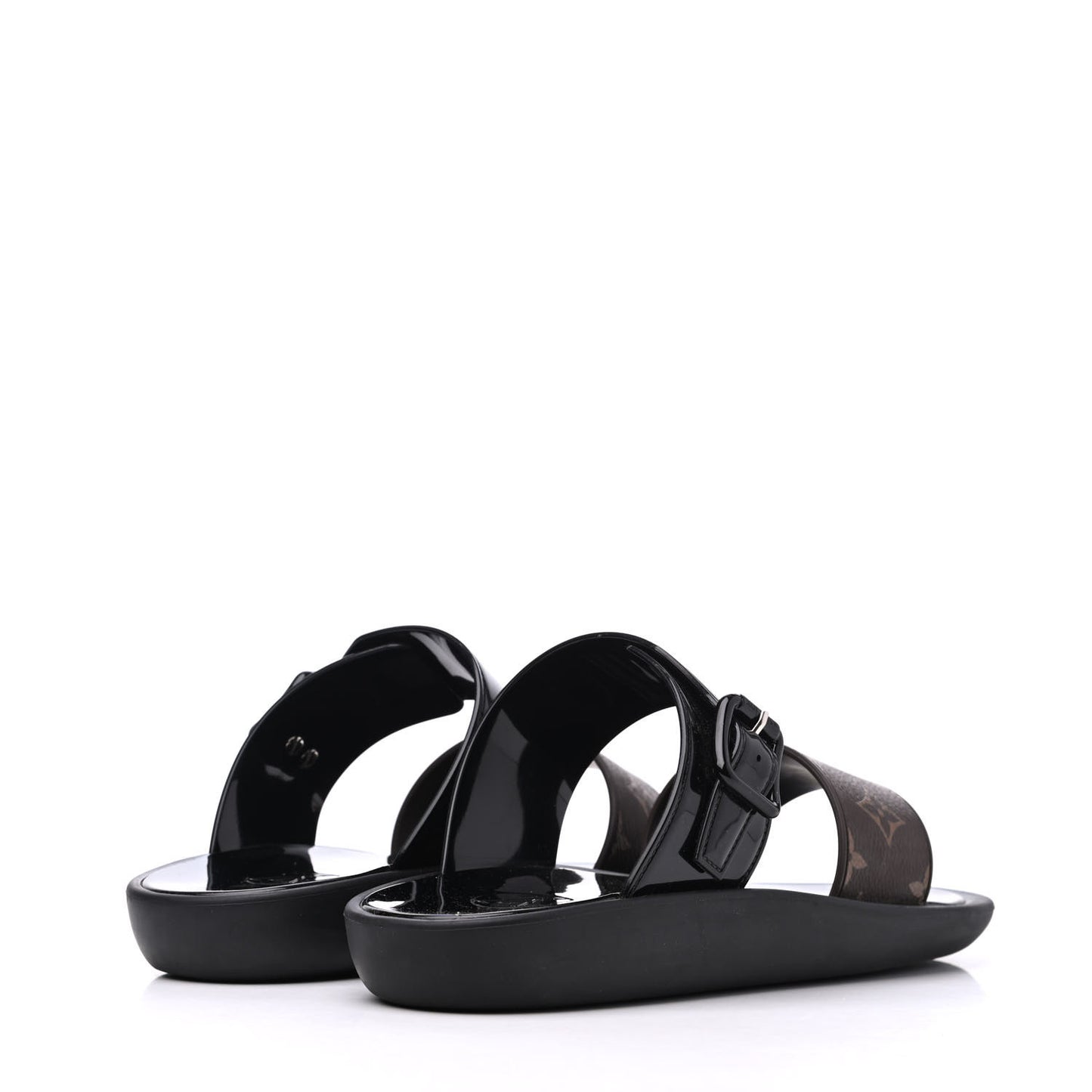 Monogram Sunbath Flat Mule Sandals 38 Black