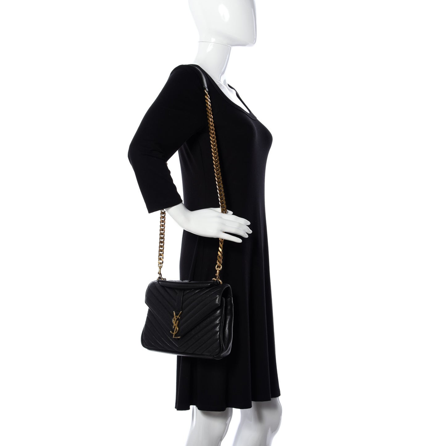 Sheepskin Matelasse Chevron Monogram Medium College Bag Black