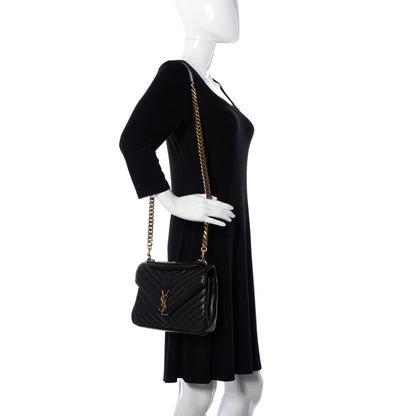 Saint Laurent Sheepskin Matelasse Chevron Monogram Medium College Bag Black 2 of 9
