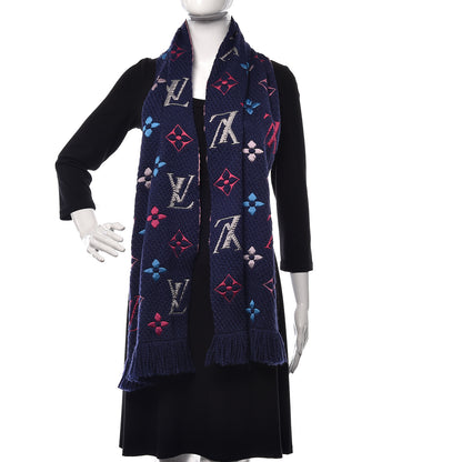 Louis Vuitton Wool Silk Rainbow Logomania Scarf Navy 2 of 4