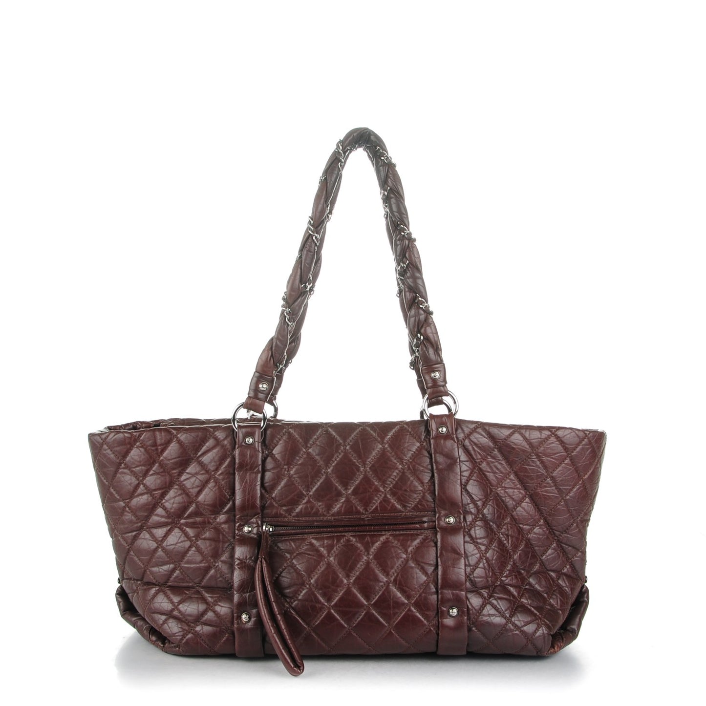 Distressed Lambskin Vintage Ligne Lady Braid XL Tote Brown