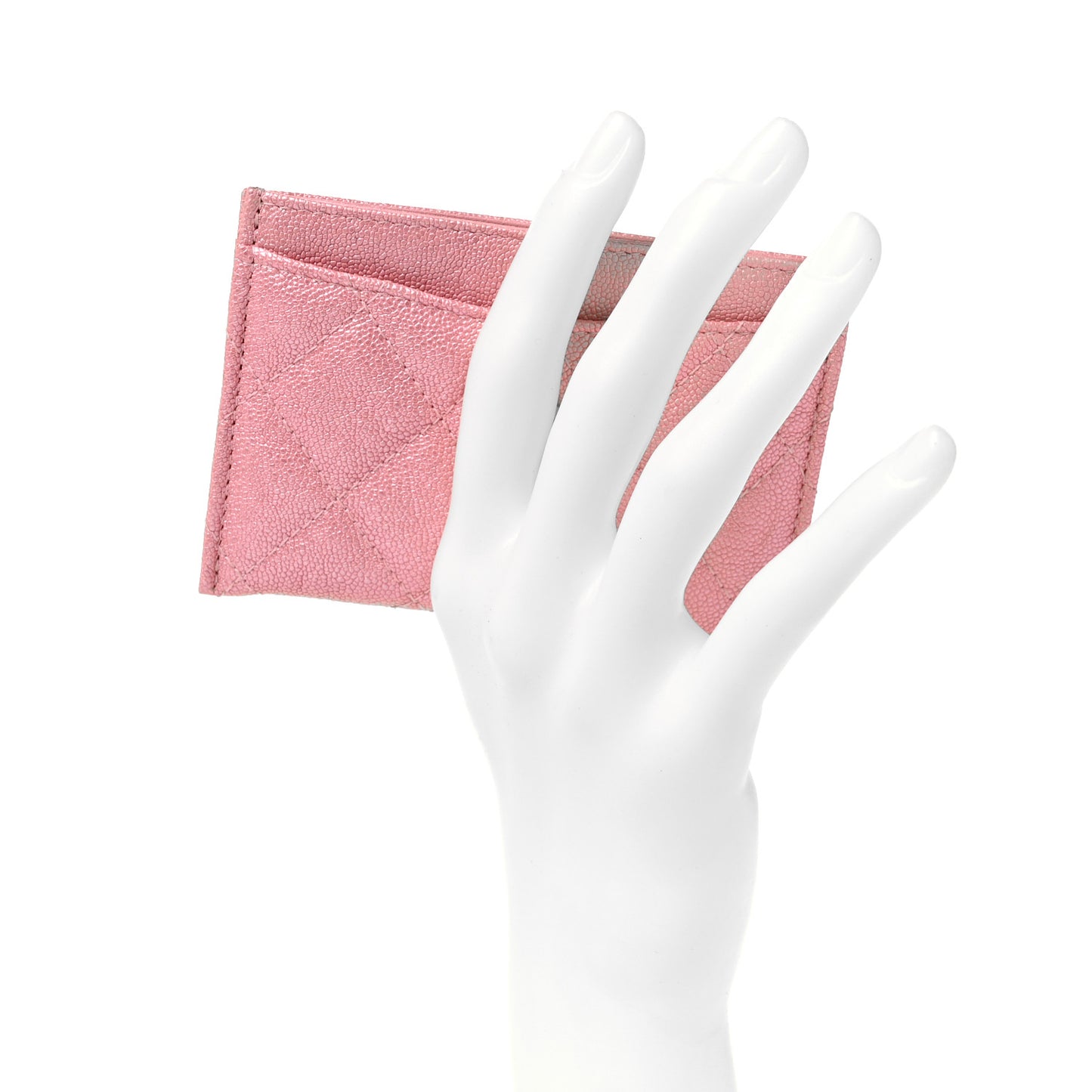 Iridescent Caviar Quilted Card Holder Rose Pink