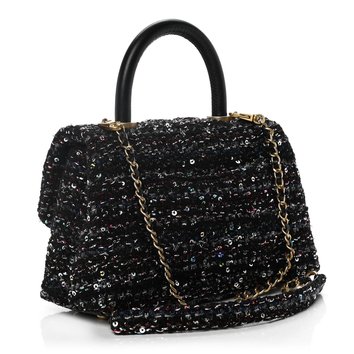 Chanel Tweed Sequin Mini Coco Handle Flap Black 2 of 12
