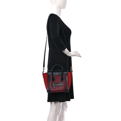 Celine Drummed Calfskin Nubuck Nano Tri-Color Luggage Burgundy 2 of 9