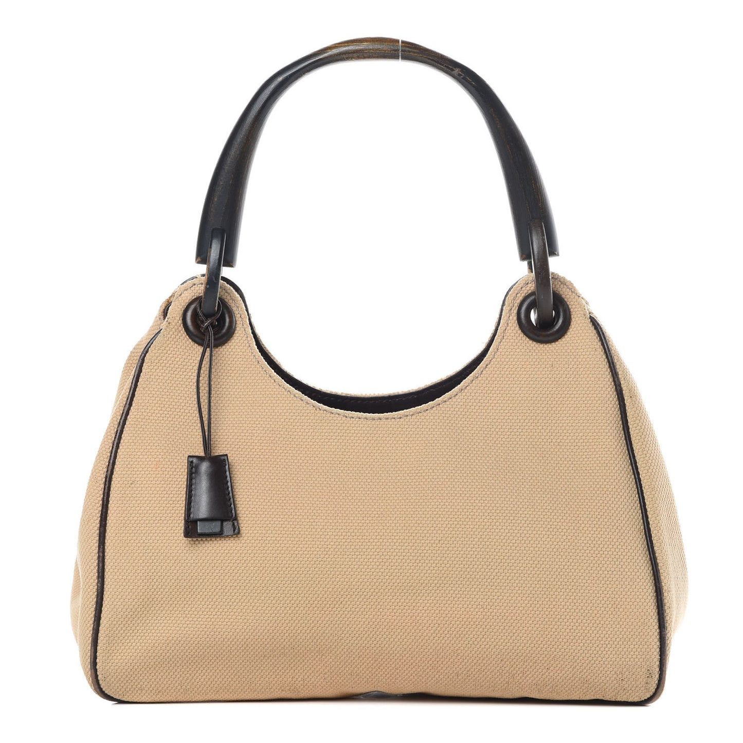Canvas Wooden Handle Shoulder Bag Beige