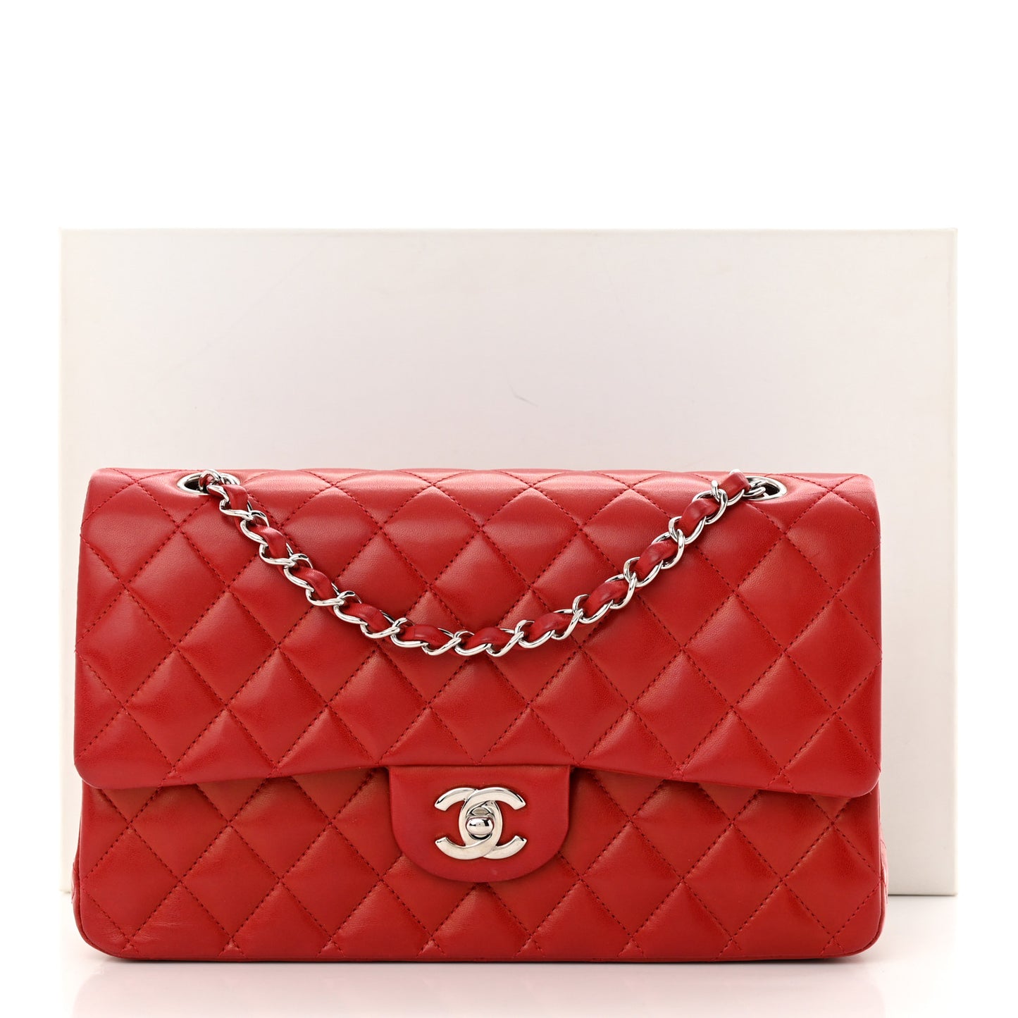 Lambskin Quilted Medium Double Flap Red